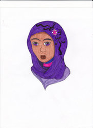 Size: 1024x1406 | Tagged: safe, artist:djboombase, twilight sparkle, human, g4, dark skin, female, hijab, humanized, islam, solo, traditional art