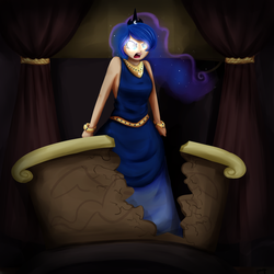 Size: 1624x1624 | Tagged: safe, artist:cosmicponye, princess luna, human, g4, princess twilight sparkle (episode), female, glowing eyes, humanized, scene interpretation, solo