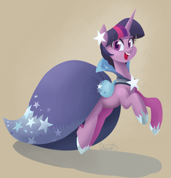 Size: 1369x1424 | Tagged: safe, artist:twitchykismet, twilight sparkle, pony, unicorn, g4, the best night ever, clothes, dress, female, gala dress, happy, looking at you, simple background, solo, unicorn twilight