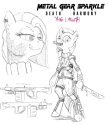 Size: 865x1000 | Tagged: safe, artist:xscaralienx, pinkie pie, g4, cobra unit, female, gun, knife, konami, metal gear, metal gear solid, metal gear solid 3, pinkamena diane pie, scar, solo