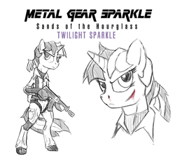 Size: 800x716 | Tagged: safe, artist:xscaralienx, twilight sparkle, g4, female, gun, konami, metal gear, nosebleed, ponytail, scar, solid sparkle, solo