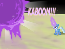 Size: 1200x900 | Tagged: safe, artist:evil-dec0y, trixie, comic:trixie vs., g4, female, filly, kaboom, magic, moon