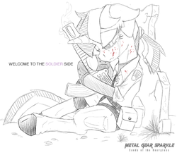 Size: 800x705 | Tagged: safe, artist:xscaralienx, twilight sparkle, g4, blood, crying, female, gun, konami, metal gear, solid sparkle, solo