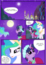 Size: 850x1202 | Tagged: safe, artist:stepandy, princess celestia, twilight sparkle, g4, clothes, comic, dress, equestria world, gala dress