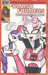 Size: 1024x1593 | Tagged: safe, artist:ponygoddess, idw, rarity, pony, g4, arcee, comic, hilarious in hindsight, holding a pony, rodimus prime, transformers, transformers animated