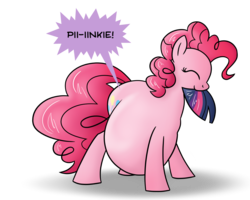 Size: 1250x1000 | Tagged: safe, artist:irateliterate, pinkie pie, twilight sparkle, earth pony, pony, g4, belly, female, mare, pinkie pred, preylight, tail sticking out, vore
