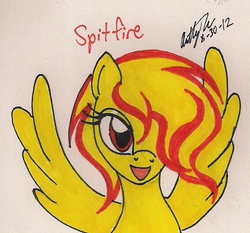 Size: 707x658 | Tagged: safe, artist:newyorkx3, spitfire, g4, female, simple background, solo, traditional art, wingboner, wings