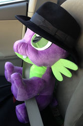 Size: 2006x3040 | Tagged: safe, spike, g4, fedora, hat, high res, irl, photo, plushie, seatbelt, solo, spike plushie