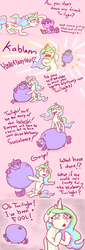 Size: 1176x3441 | Tagged: safe, artist:poptart36, princess celestia, twilight sparkle, alicorn, pony, g4, :i, :t, banana magic, blueberry, blueberry inflation, charlie and the chocolate factory, comic, crying, d:, dialogue, duo, female, floppy ears, frown, gritted teeth, hug, inflation, looking up, magic, majestic as fuck, mare, no pupils, on top, open mouth, poking, prone, roald dahl, smiling, spherical inflation, tasty fruit, touch, transformation, twiberry sparkle, unamused, wat, wide eyes, willy wonka and the chocolate factory