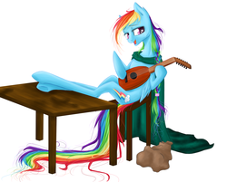 Size: 1977x1586 | Tagged: safe, artist:holka13, rainbow dash, g4, crying, female, lute, musical instrument, singing, solo