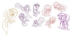 Size: 1600x785 | Tagged: safe, artist:sibsy, fluttershy, rainbow dash, twilight sparkle, g4, sketch dump, younger