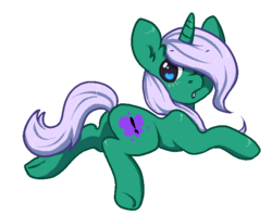 Size: 673x532 | Tagged: safe, artist:pomrawr, oc, oc only, oc:emerald song, pony, unicorn, blushing, butt, commission, heart eyes, looking back, plot, prone, simple background, solo, transparent background, underhoof, wingding eyes