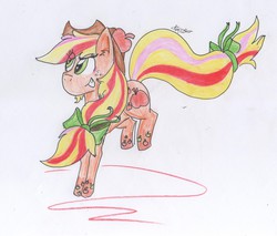 Size: 2665x2268 | Tagged: safe, artist:valebrony, applejack, g4, female, high res, rainbow power, solo, traditional art