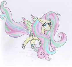 Size: 2549x2376 | Tagged: safe, artist:valebrony, fluttershy, g4, female, high res, rainbow power, solo, traditional art