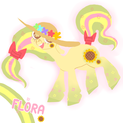 Size: 2000x2000 | Tagged: safe, artist:kaappimorso, oc, oc only, oc:flora, bow, flower, hat, high res, rainbow power, rainbow power-ified, solo, wreath