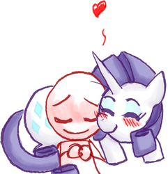 Size: 1040x1079 | Tagged: safe, artist:redanon, rarity, oc, oc:anon, g4, anondorable, cute, heart, raribetes, sleeping, snuggling