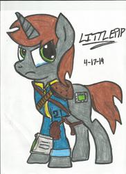 Size: 1700x2338 | Tagged: safe, artist:neos-two, oc, oc only, oc:littlepip, pony, unicorn, fallout equestria, clothes, crying, cutie mark, fanfic, fanfic art, female, hooves, horn, jumpsuit, mare, pipbuck, simple background, solo, text, traditional art, vault suit, white background