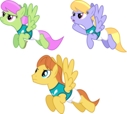 Size: 12161x10938 | Tagged: safe, artist:chainchomp2, cloud kicker, merry may, warm front, pegasus, pony, equestria games (episode), g4, absurd resolution, aerial relay, background pony, clothes, equestria games, female, male, mare, simple background, stallion, transparent background, trio, vector