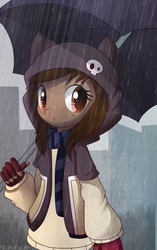 Size: 679x1081 | Tagged: safe, artist:hikariviny, oc, oc only, anthro, anthro oc, clothes, hoodie, rain, solo, umbrella