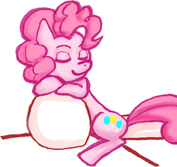 Size: 1101x1034 | Tagged: safe, artist:redanon, pinkie pie, oc, oc:anon, earth pony, pony, g4, cute, duo, eyes closed, female, friendshipping, leaning, mare, pinkie pie riding anon, pony hat, riding, sleeping, smiling