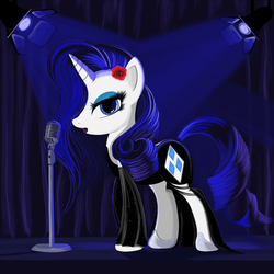 Size: 2700x2700 | Tagged: safe, artist:warfost, rarity, g4, alternate hairstyle, beautiful, clothes, dress, female, hair over one eye, high res, microphone, singing, solo
