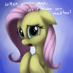 Size: 3300x3300 | Tagged: safe, artist:verulence, fluttershy, g4, female, floppy ears, high res, looking at you, simple background, solo, worried