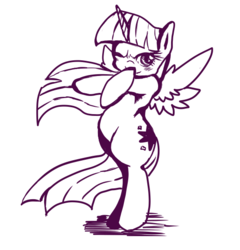 Size: 554x576 | Tagged: safe, artist:doubt, twilight sparkle, alicorn, pony, g4, bipedal, female, mare, monochrome, solo, twilight sparkle (alicorn), wink