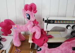 Size: 4536x3168 | Tagged: safe, artist:sirdragonlance, pinkie pie, g4, female, irl, mare, photo, plushie, sewing machine, xk-class end-of-the-world scenario