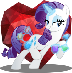 Size: 3000x3063 | Tagged: dead source, safe, artist:theshadowstone, rarity, pony, unicorn, g4, chaos emerald, female, fire ruby, gem, grin, high res, jewels, levitation, lidded eyes, looking at you, magic, raised hoof, simple background, smiling, solo, sonic the hedgehog (series), transparent background, vector