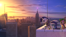 Size: 1920x1080 | Tagged: safe, artist:turbovilka, rarity, spike, dragon, pony, unicorn, g4, 3d, empire state building, gmod, manehattan, skyscraper