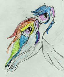 Size: 816x980 | Tagged: safe, artist:meddowsz, rainbow dash, soarin', g4, female, male, ship:soarindash, shipping, straight, traditional art