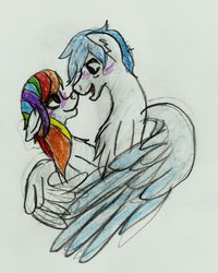 Size: 800x999 | Tagged: safe, artist:meddowsz, rainbow dash, soarin', g4, female, male, ship:soarindash, shipping, straight, traditional art