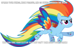 Size: 1080x695 | Tagged: safe, rainbow dash, g4, female, image macro, meme, neon pegasus, parry gripp, rainbow power, solo, song reference