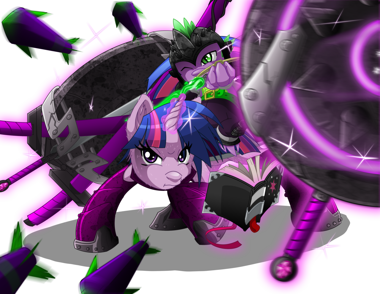 #658725 - safe, artist:aloid19, spike, twilight sparkle, armor, arrow