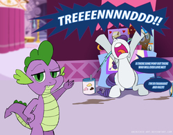 Size: 1018x800 | Tagged: safe, artist:ladyanidraws, rarity, spike, trenderhoof, dragon, pony, unicorn, g4, simple ways, comic, female, fourth wall, irony, mare, marshmelodrama