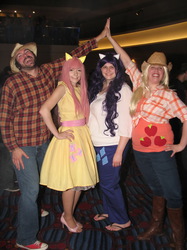 Size: 487x650 | Tagged: safe, applejack, big macintosh, fluttershy, rarity, human, g4, cosplay, irl, irl human, photo