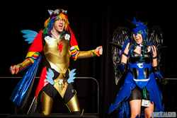 Size: 1000x667 | Tagged: safe, nightmare moon, rainbow dash, human, g4, cosplay, irl, irl human, photo