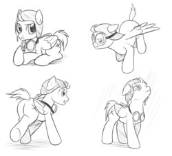 Size: 937x852 | Tagged: safe, artist:drawponies, oc, oc only, oc:meso, pegasus, pony, goggles, monochrome, sketch