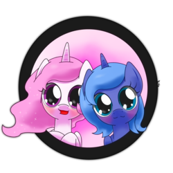 Size: 1360x1360 | Tagged: safe, artist:hoyeechun, princess celestia, princess luna, g4, blushing, cewestia, cute, cutelestia, filly, lunabetes, open mouth, woona