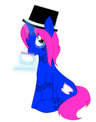 Size: 590x750 | Tagged: safe, oc, oc only, oc:earl grey, classy, drink, drinking, hat, levitation, monocle, solo, tea, teacup, top hat