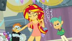 Size: 1920x1080 | Tagged: safe, edit, edited screencap, screencap, snails, snips, sunset shimmer, equestria girls, g4, my little pony equestria girls, alternate clothes, clothes, dress, fashion, underwear, underwear edit