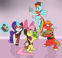 Size: 921x862 | Tagged: safe, artist:metal-kitty, angel bunny, big macintosh, fluttershy, rainbow dash, rarity, earth pony, pony, g4, bedroom eyes, bread bite, bread monster, expiration date, heavy (tf2), heavy mac, heavy weapons guy, male, muffin, mutated milk, rainbow scout, rarispy, scout (tf2), self-aware beauty mark, snack attack, sniper, sniper (tf2), snipershy, spy, spy (tf2), stallion, team fortress 2