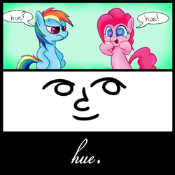 Size: 1000x1000 | Tagged: safe, artist:godofsteak, pinkie pie, rainbow dash, g4, confused, cute, frown, heart, heart eyes, hue, le lenny face, open mouth, question mark, smiling, wingding eyes