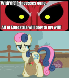 Size: 644x720 | Tagged: safe, screencap, bon bon, lord tirek, sweetie drops, call of the cutie, g4, my little pony: friendship is magic, twilight's kingdom, bon bon is not amused, exploitable meme, hilarious in hindsight, i didn't put those in my bag, meme, tirek vs everyone meme