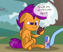 Size: 712x583 | Tagged: safe, artist:trace-101, rainbow dash, scootaloo, g4, energy drink, glass, red bull