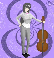 Size: 1025x1099 | Tagged: safe, artist:msg, octavia melody, human, g4, breasts, busty octavia melody, cello, female, hand on hip, humanized, musical instrument, pixiv, solo