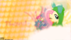 Size: 1920x1080 | Tagged: safe, artist:doctor-g, artist:illumnious, fluttershy, pegasus, pony, g4, :p, blurry, bunny ears, clothes, cute, female, hoodie, juice box, mare, shyabetes, smiling, solo, tongue out, vector, wallpaper, wink