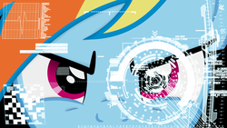 Size: 2560x1440 | Tagged: safe, artist:rdbrony16, artist:tryhardbrony, rainbow dash, g4, female, heads up display, hud, iron man, looking at you, reference, reflection, solo, vector, wallpaper