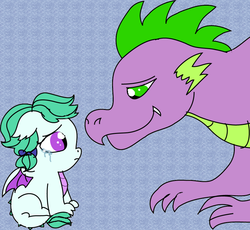 Size: 836x768 | Tagged: safe, artist:purfectprincessgirl, spike, oc, oc:emerald gleam, dracony, hybrid, g4, father and daughter, interspecies offspring, offspring, parent:rarity, parent:spike, parents:sparity
