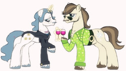 Size: 887x504 | Tagged: safe, artist:zhens, dance fever, fancypants, earth pony, pony, unicorn, g4, gay, male, raised hoof, shipping, simple background, stallion, wine glass